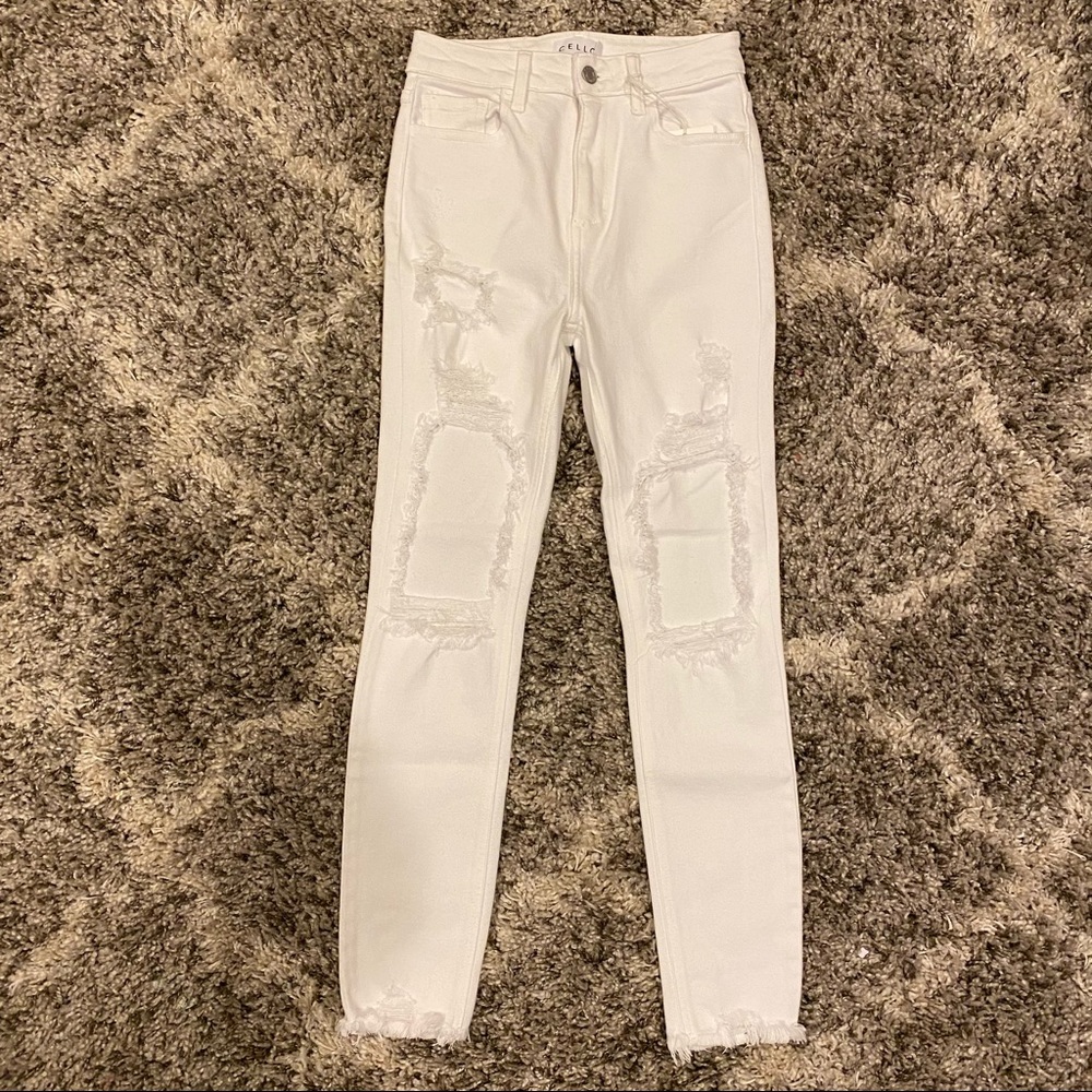 Cello high rise distressed white jeans